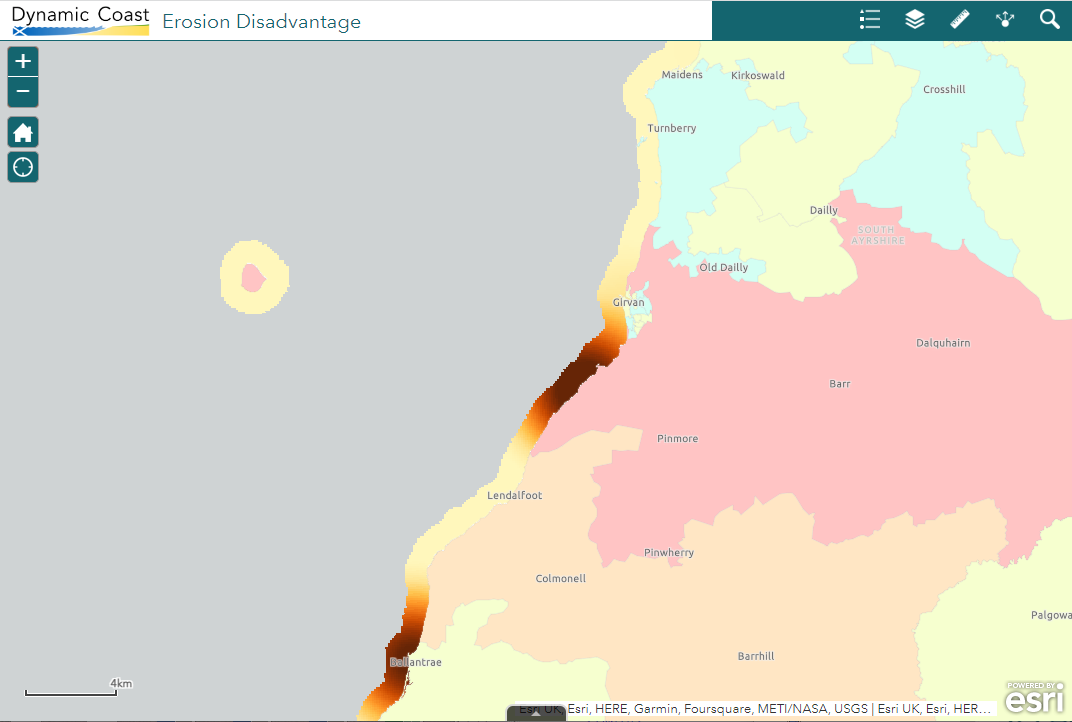 Screenshot of the Coastal erosion disadvantage outputs